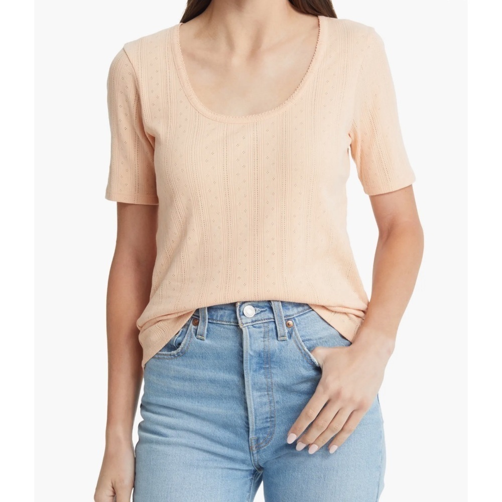 Treasure & Bond Women’s Peach Picot Trim Pointelle Top Tee Size X-Small